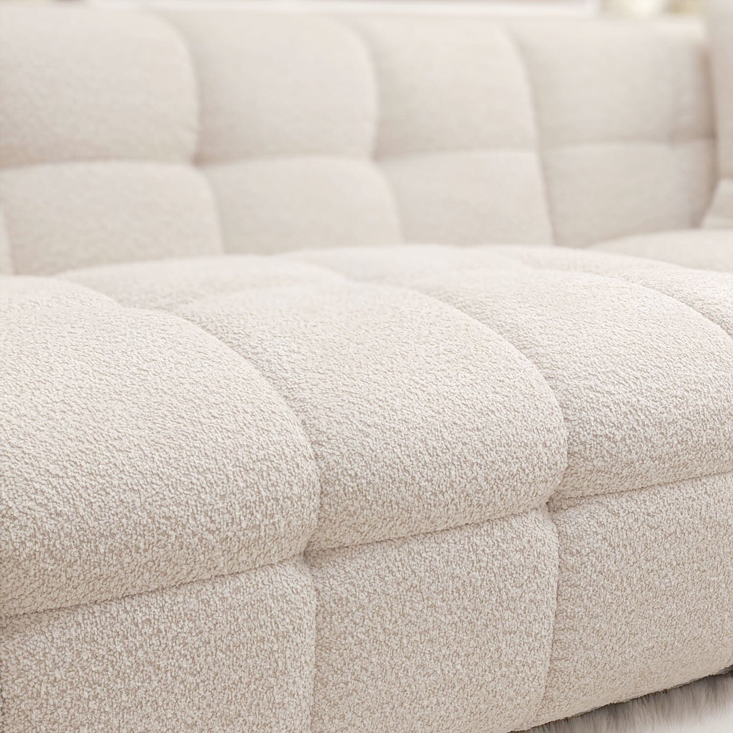 Bubble Tufted Oatmeal Boucle Corner Sofa - Right Hand Facing