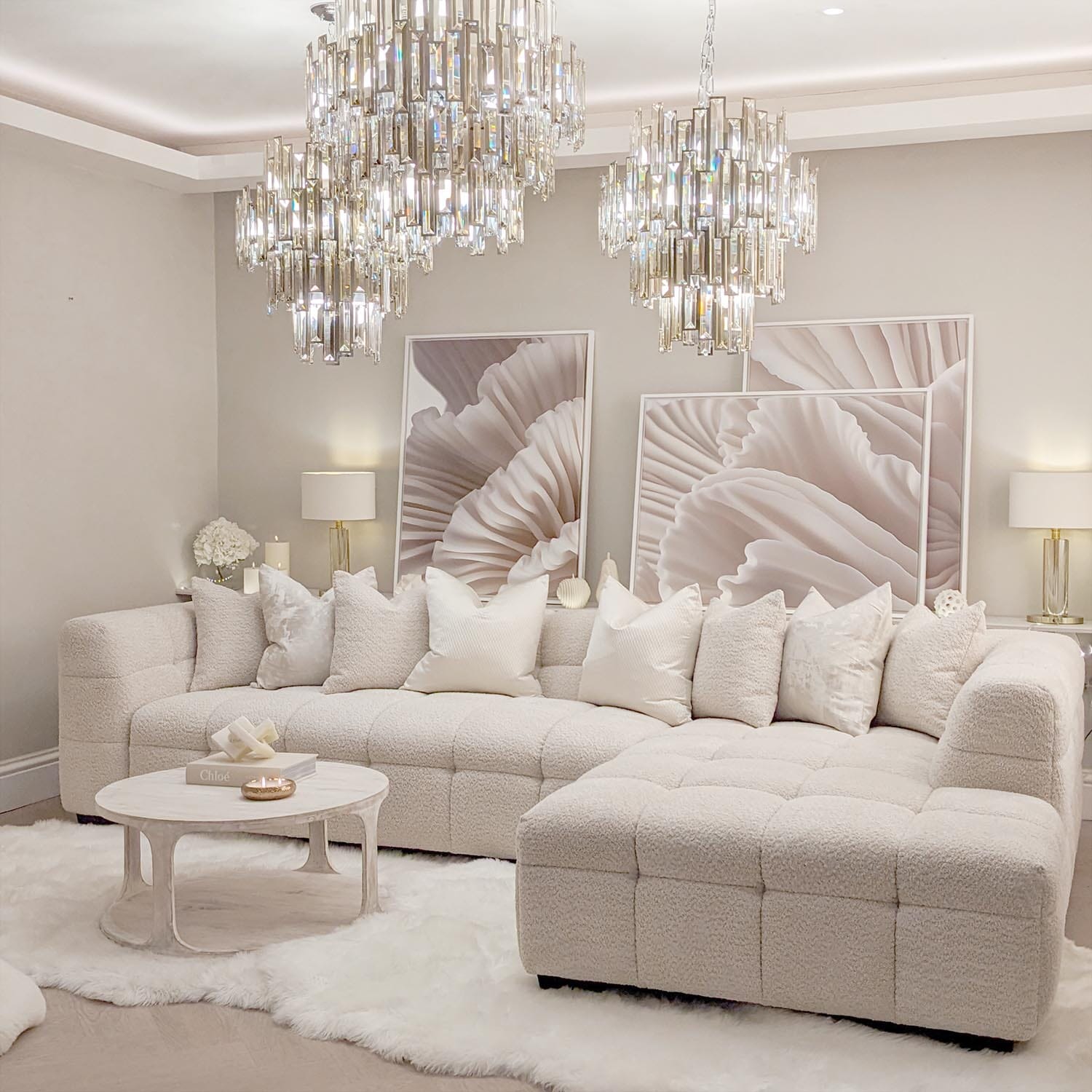 Bubble Tufted Oatmeal Boucle Corner Sofa - Right Hand Facing