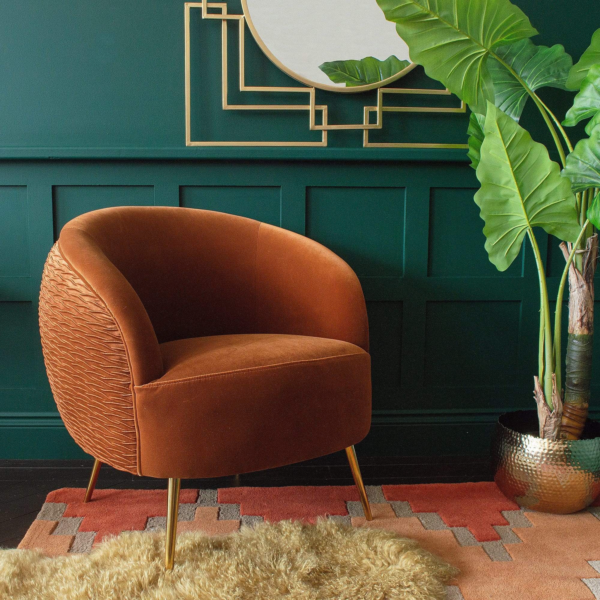 Lola Curvaceous Burnt Orange Velvet Armchair