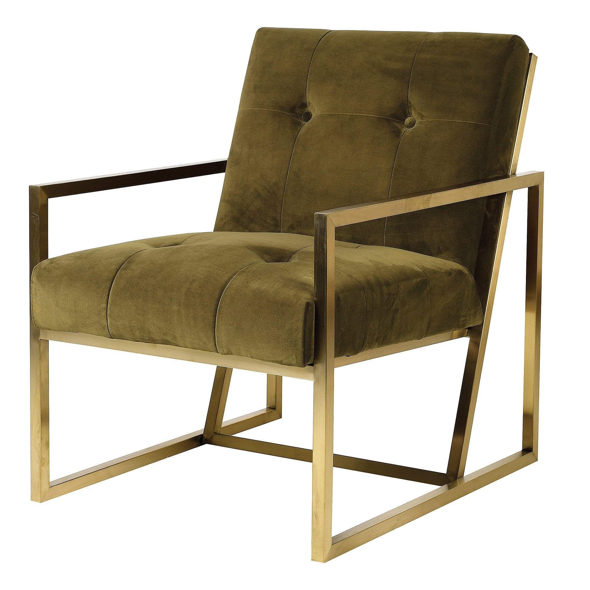 Olive Velvet Armchair | Gold Frame