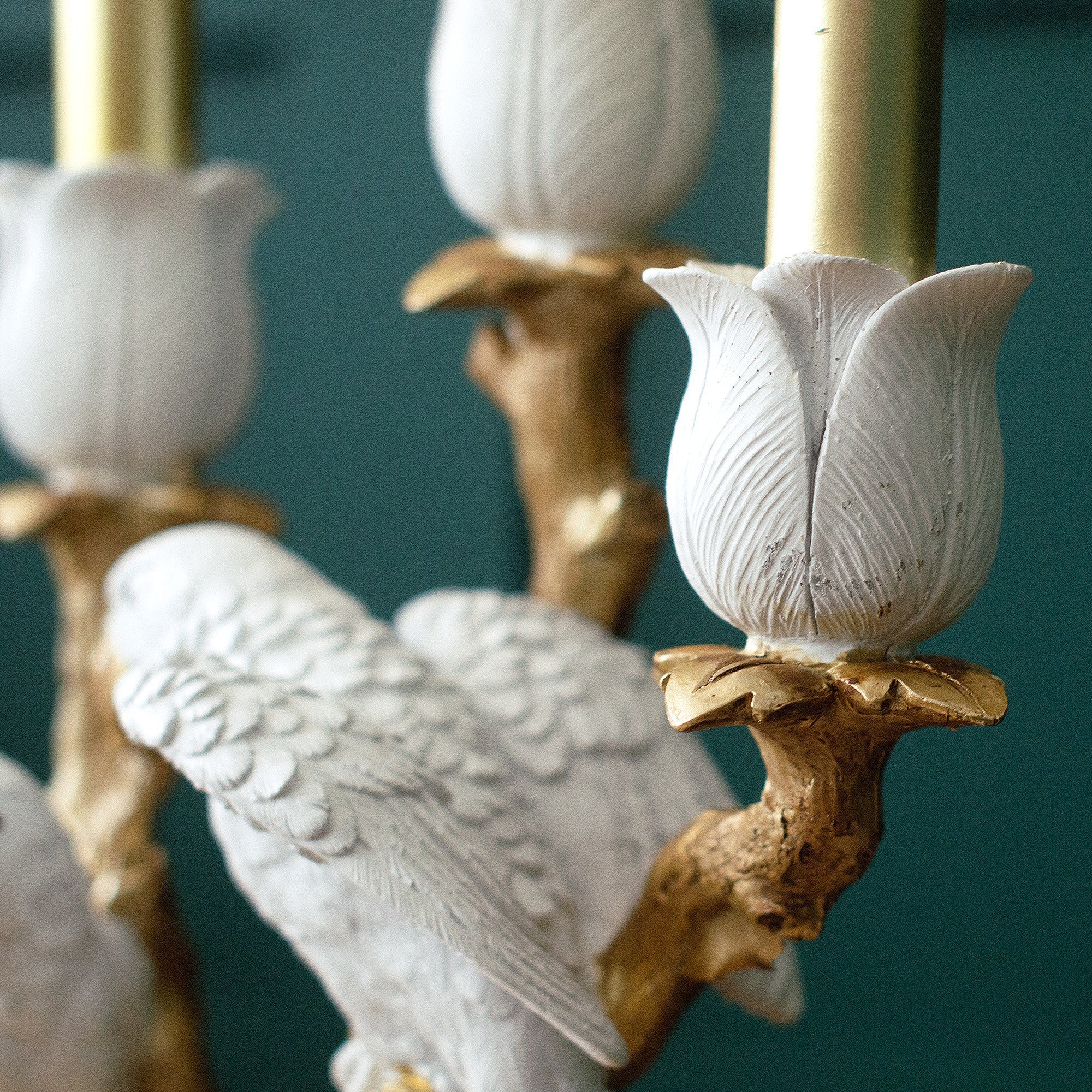 Ornate White & Gold Love Birds Candelabra