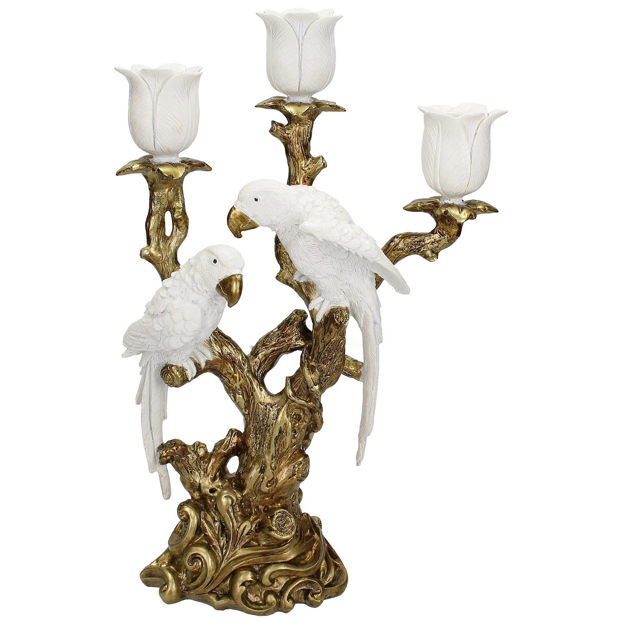 Ornate White & Gold Love Birds Candelabra