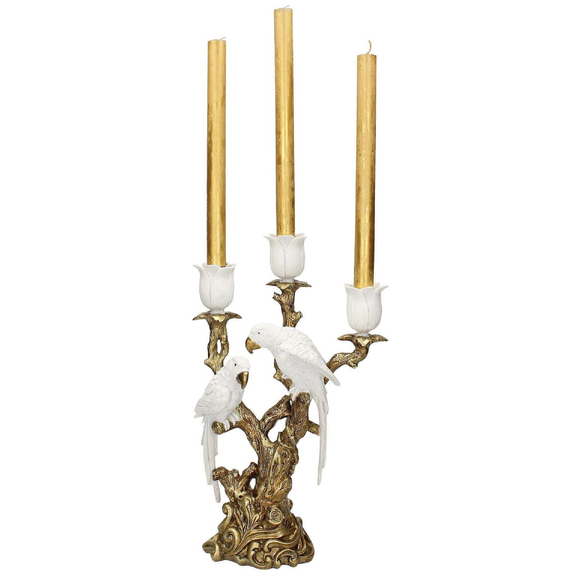 Ornate White & Gold Love Birds Candelabra
