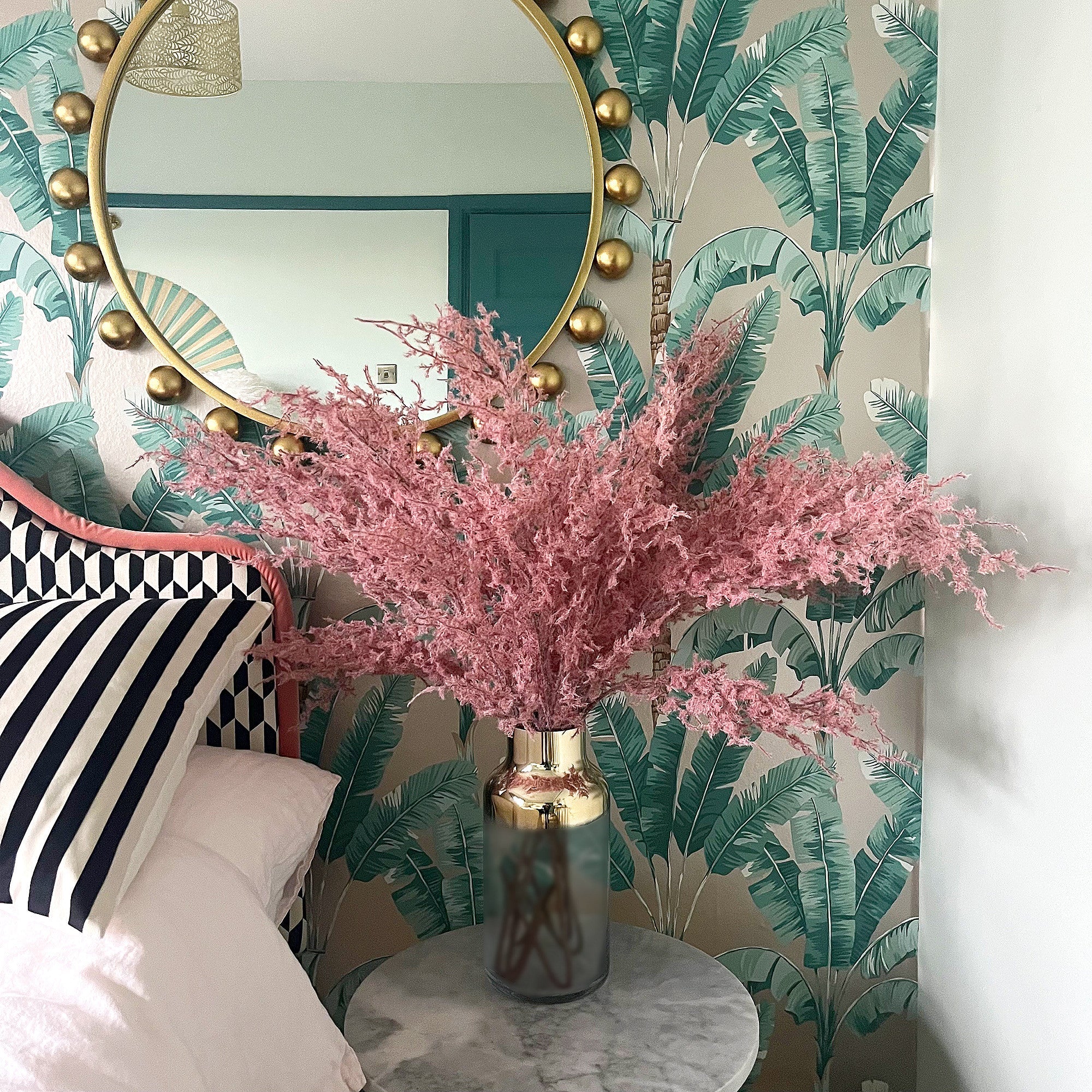 Pink Flocked Faux Fern Spray | Set of 6