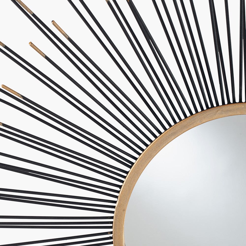 Sunburst Black & Gold Metal Round Wall Mirror
