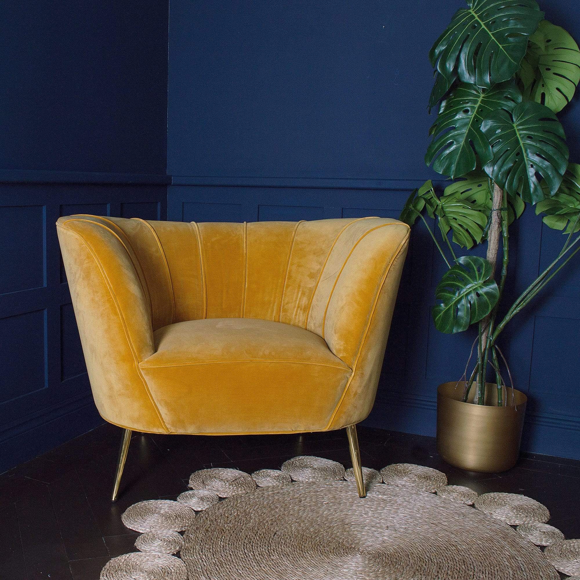 The Curvarella Turmeric Velvet Chair