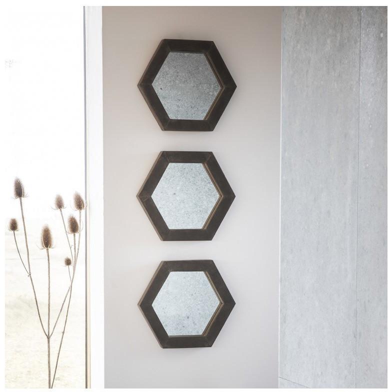Garfield Set of Three Black Hexagon Wall Mirrors