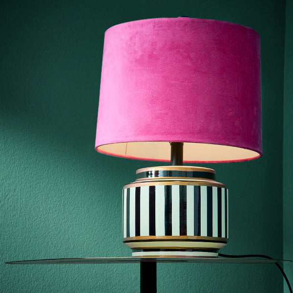 Maeve – Black and White Striped Table Lamp with Pink Shade