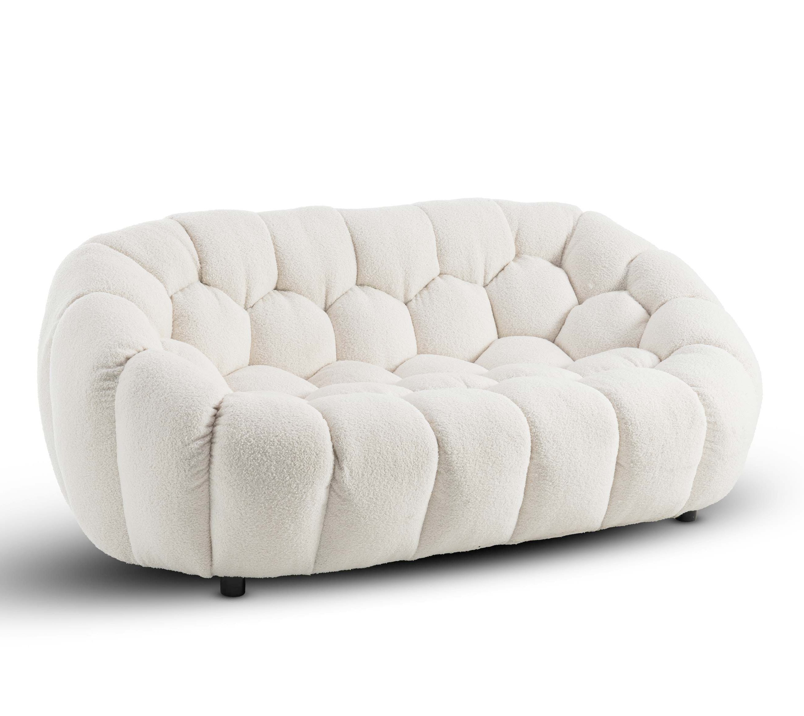 Teddy Boucle Fabric White Atrani 2 Seat Accent Chair