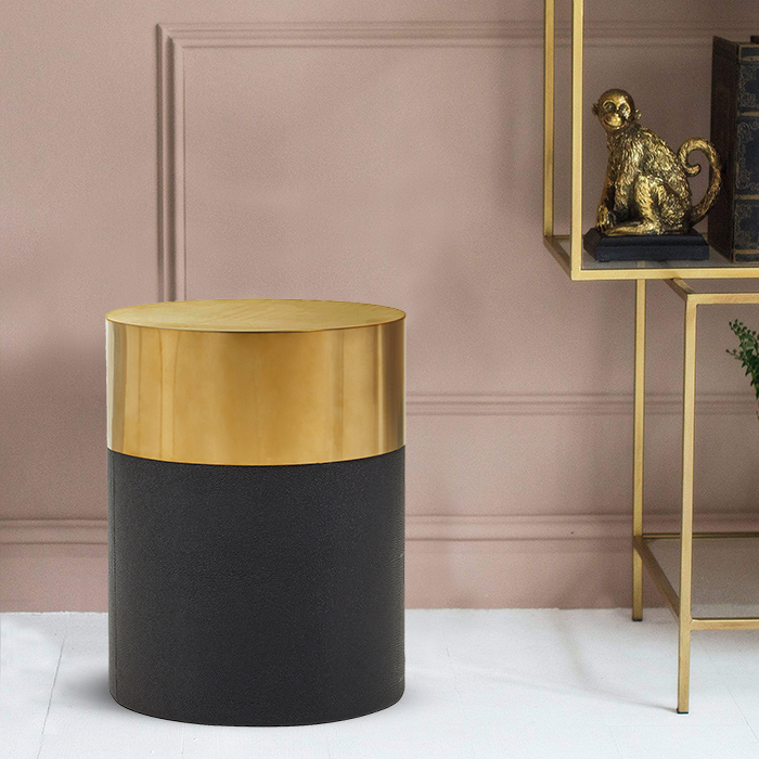 Round Black Shagreen Stool