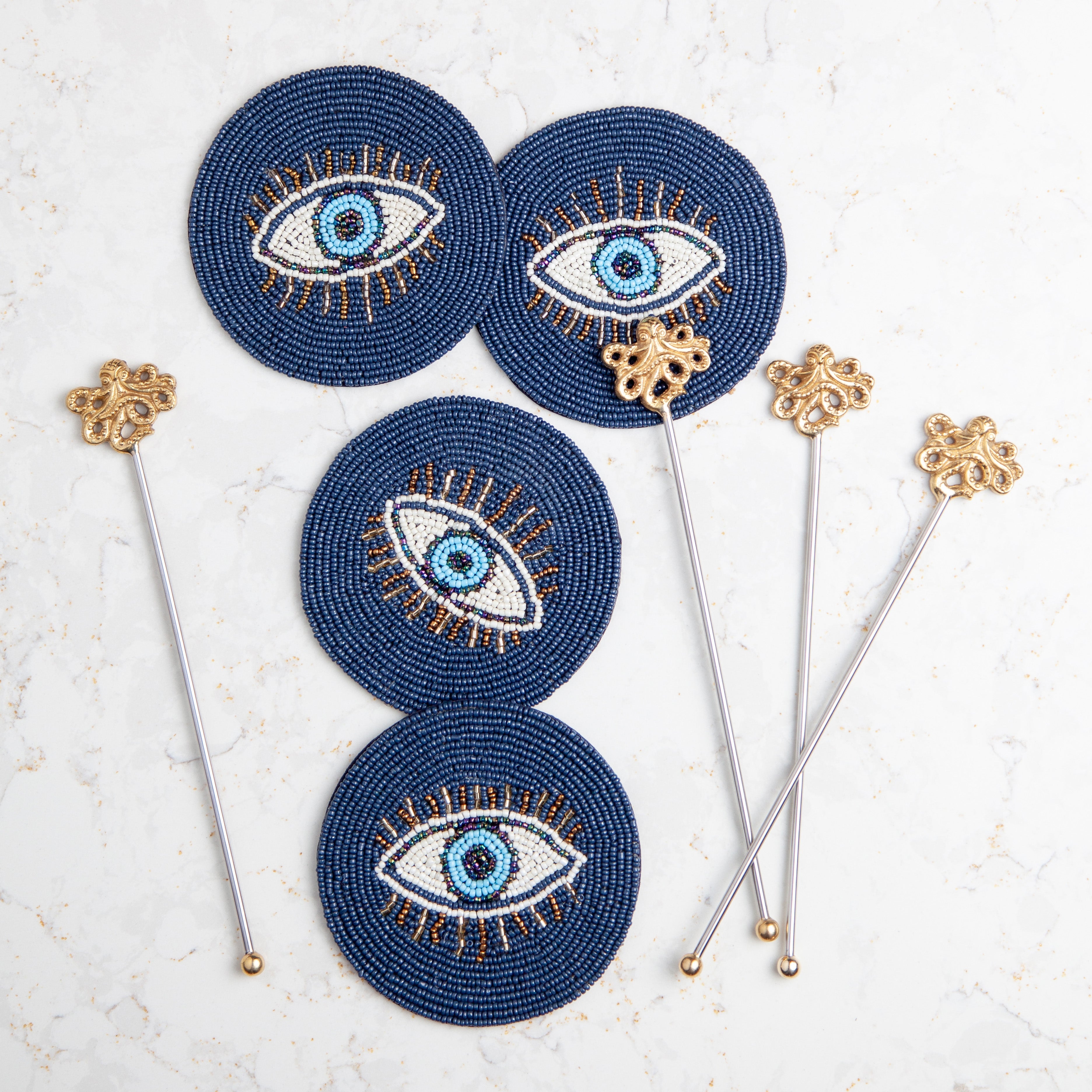 Beaded Blue Eye Drink Coasters | Set of 4