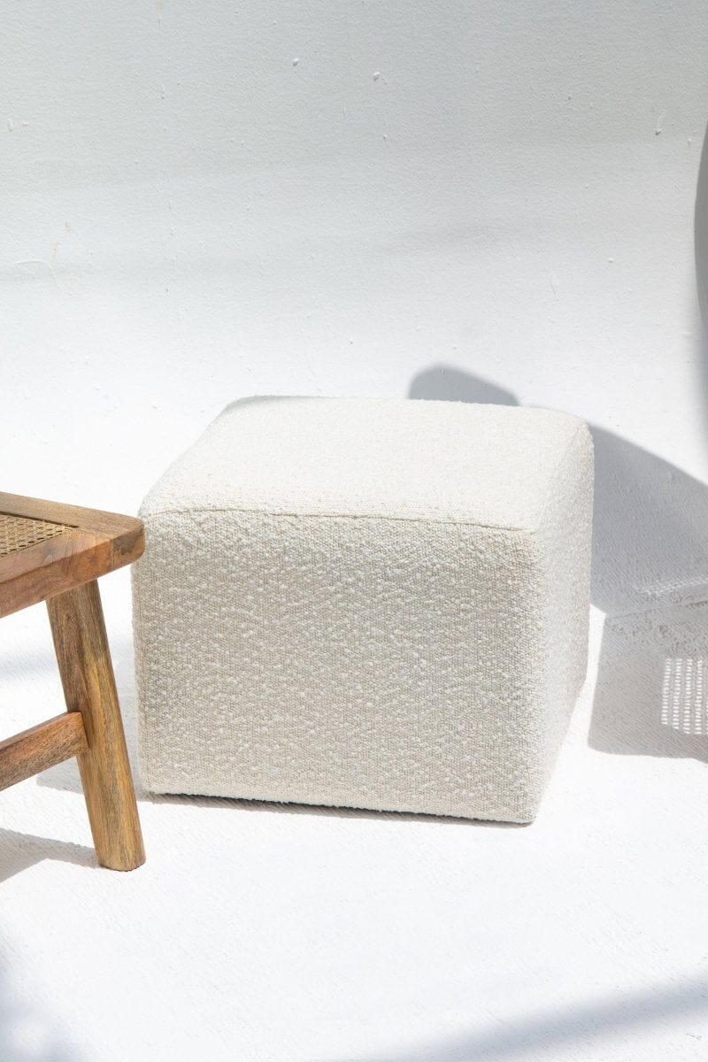 Cube Boucle Off-White Pouf (45 Width x 35 Height)