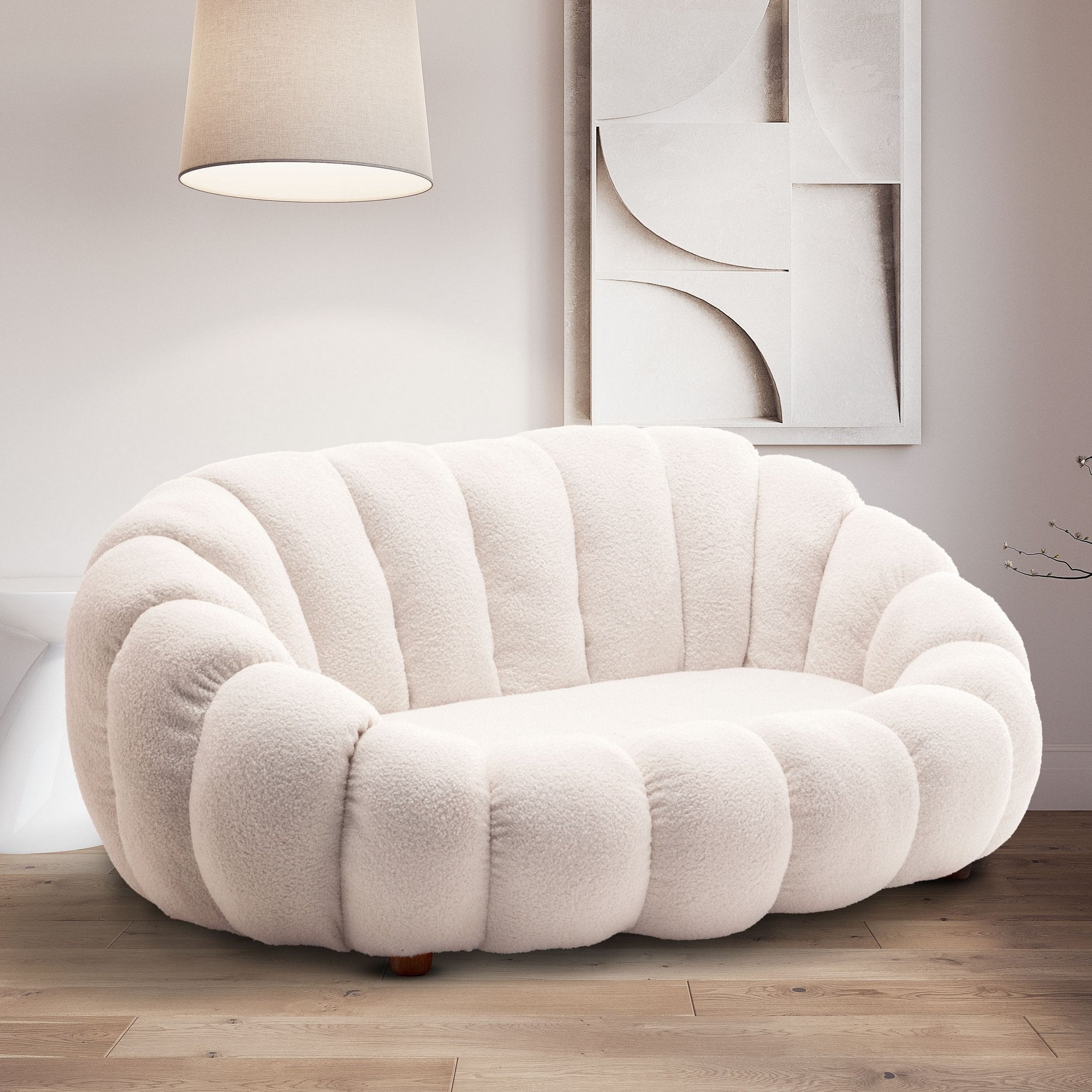 Teddy Boucle Fabric White Mirielle 2 Seat Accent Chair