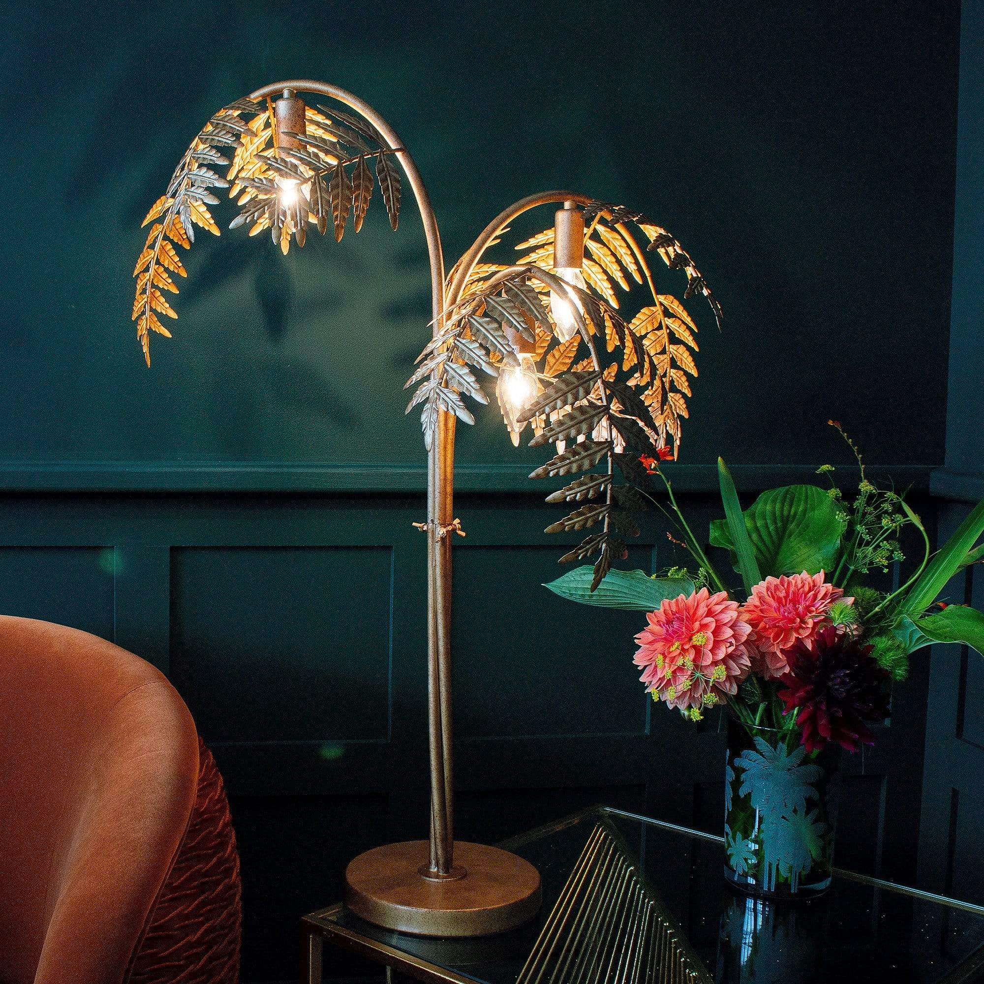 Antique Bronze Palm Leaf Table Lamp