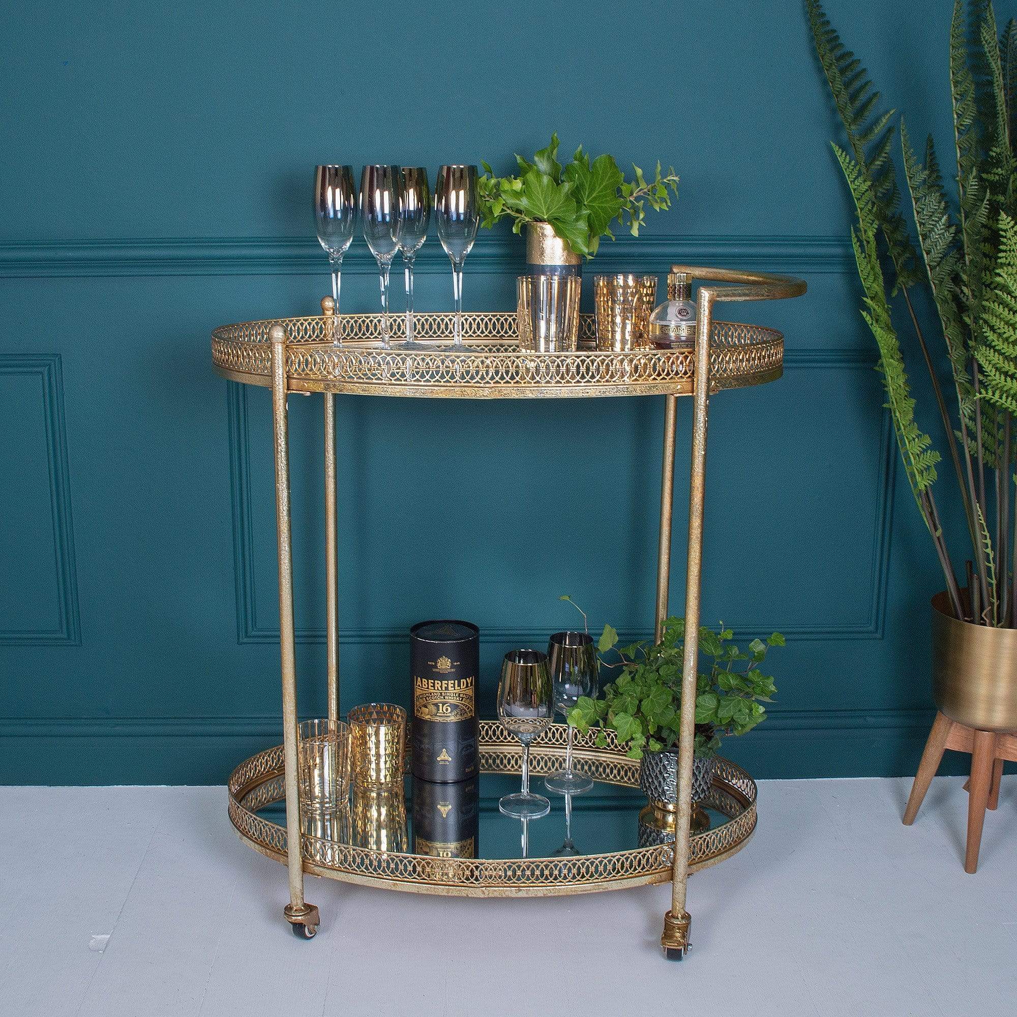 Antique Gold Metal Bar Cart