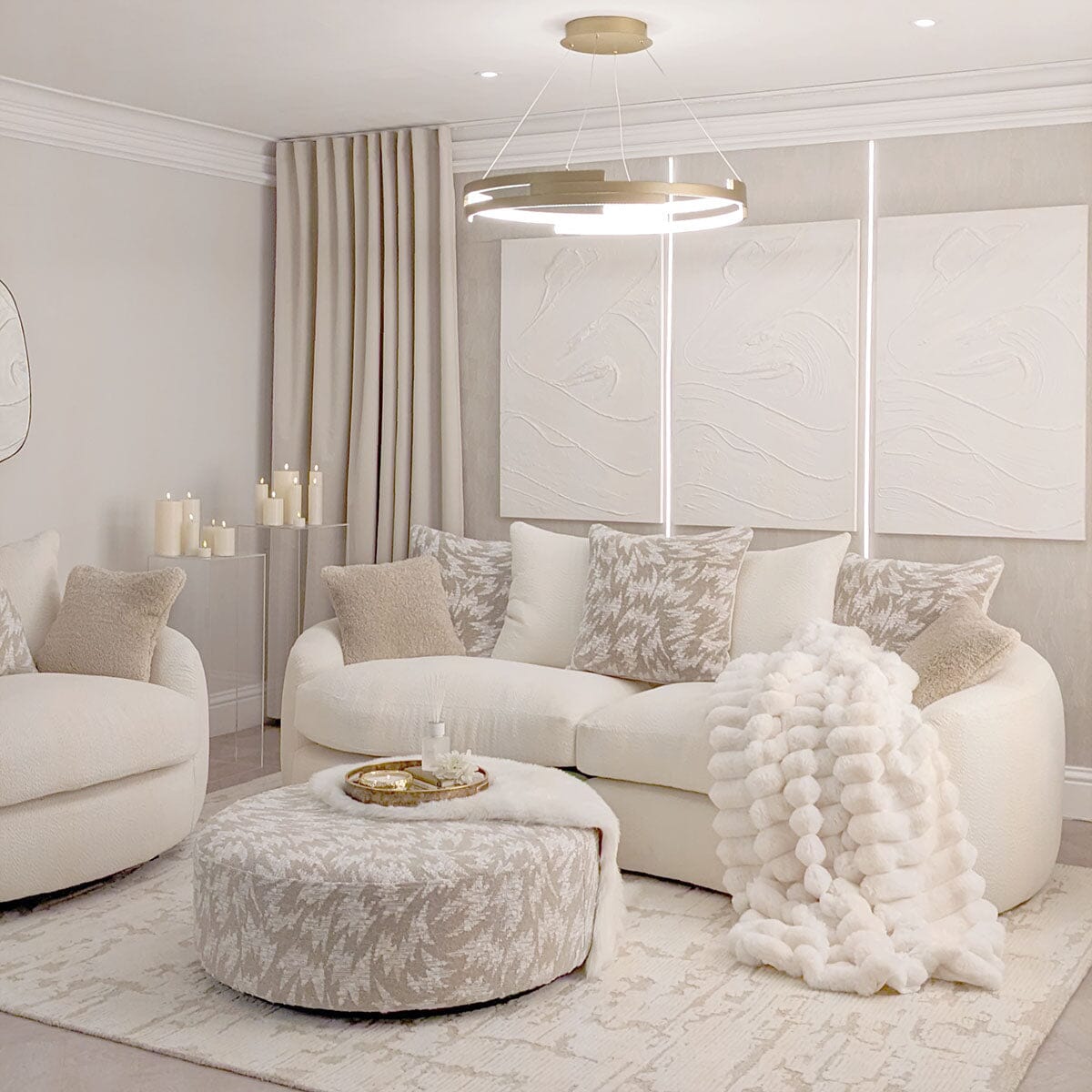 Aurelia Cream Boucle Curved Pillowback Sofa Range