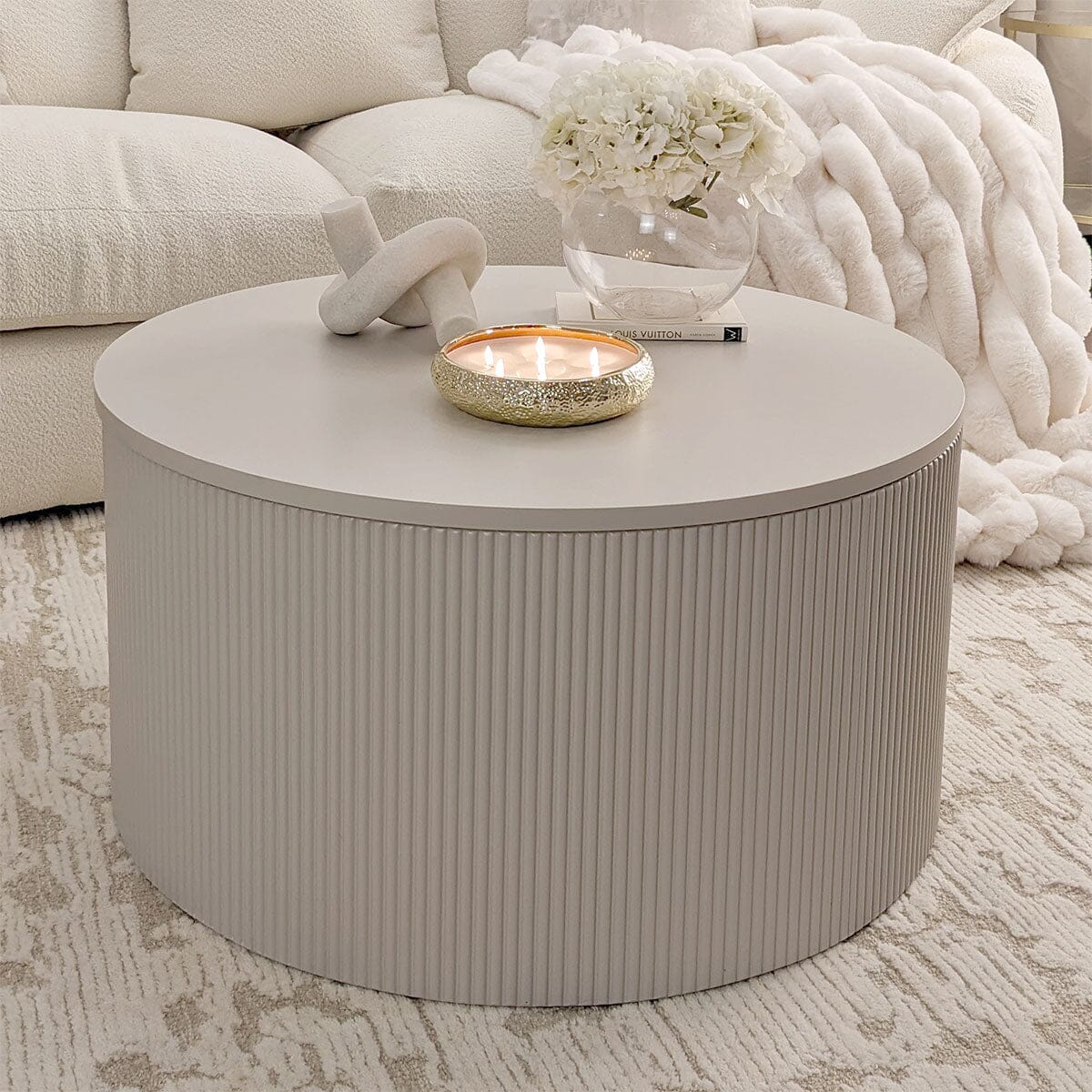 Ayla Round Stone Coffee Table with Storage