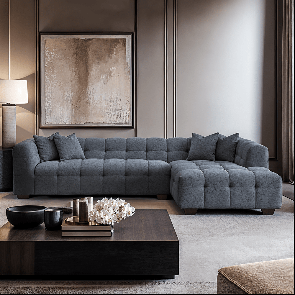 Bubble Tufted Dark Grey Boucle Chunky Sofa