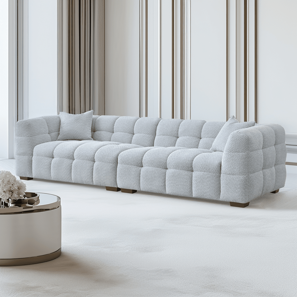 Bubble Tufted Pearl Grey Boucle Chunky Sofa Range
