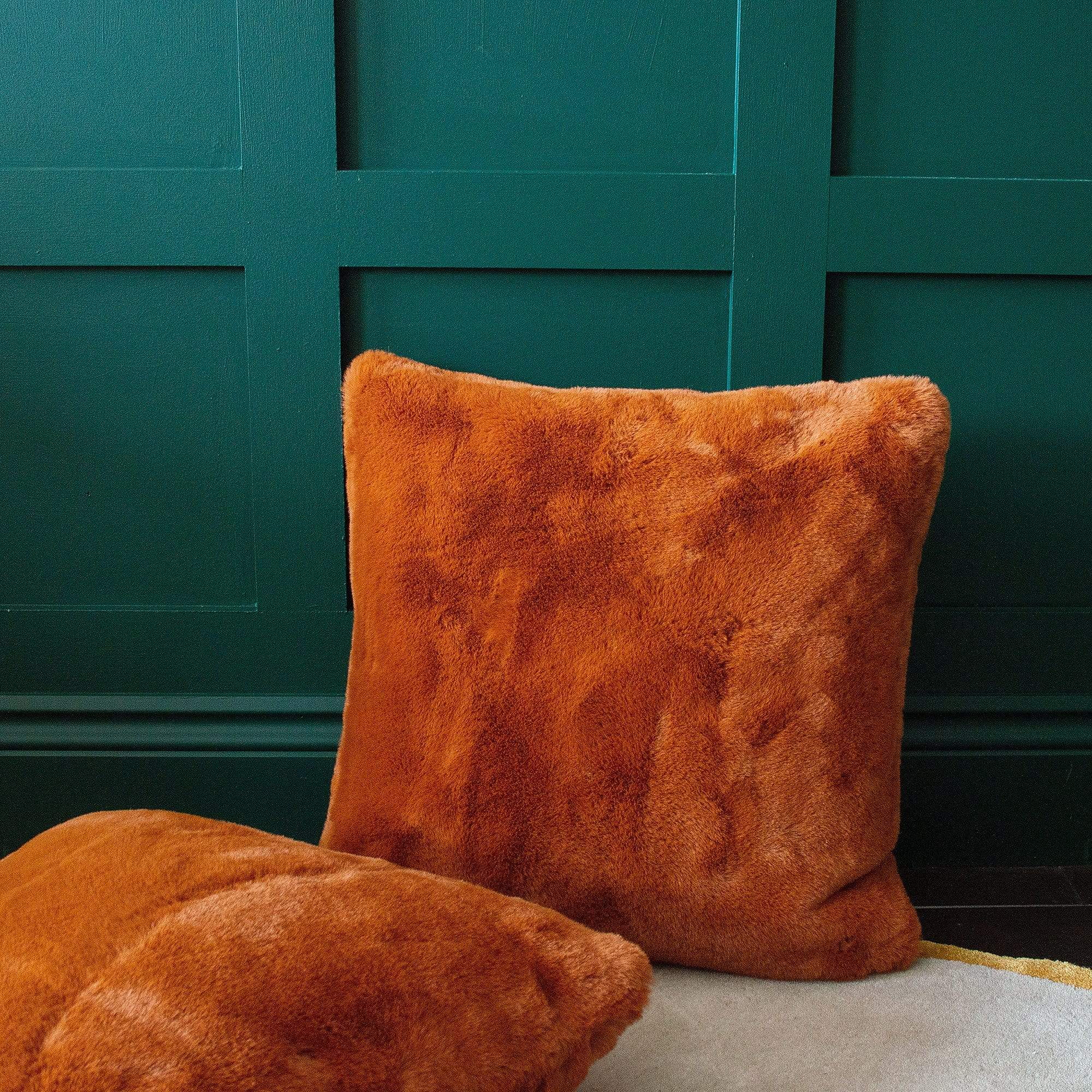 Burnt Orange Faux Fur Cushion Cover
