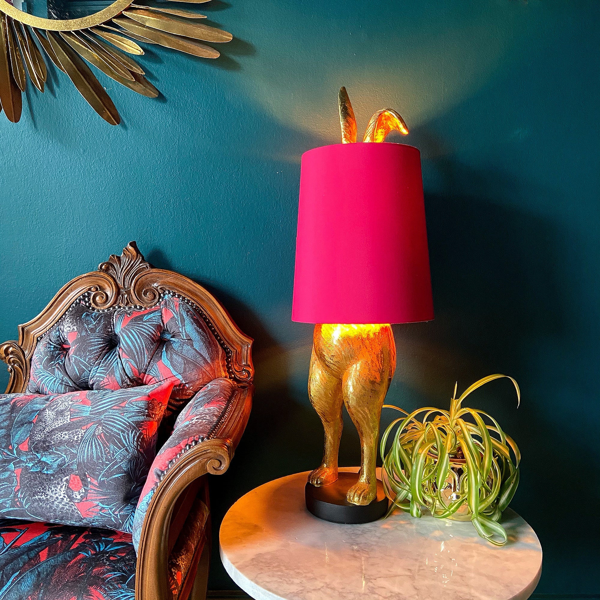 Cheeky Hiding Hare Table Lamp | Hot Pink Shade