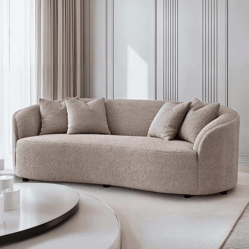 Chloe Curved Taupe Teddy Boucle Sofa