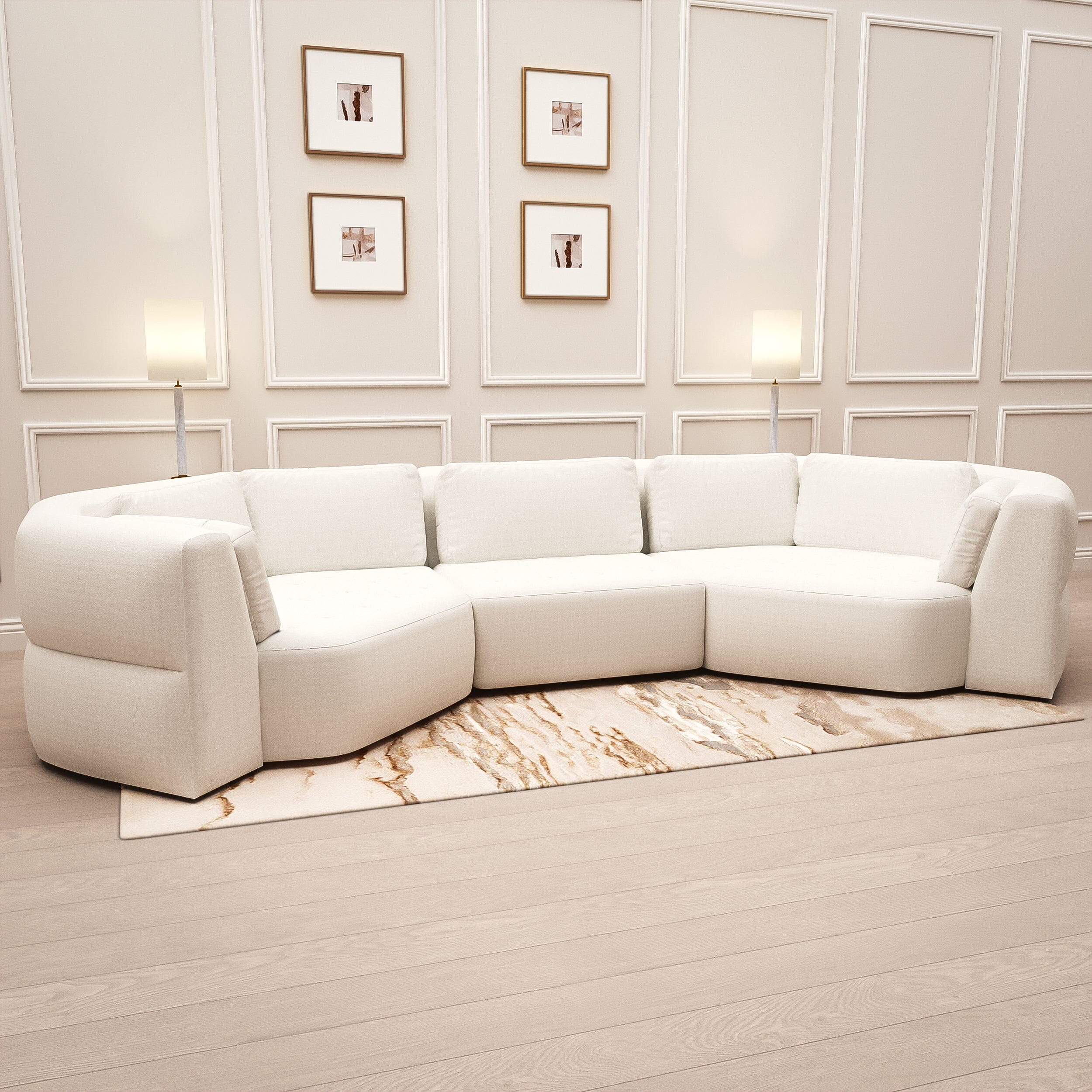 Cuddle XL Porcelain Boucle Angled U Shape Sofa