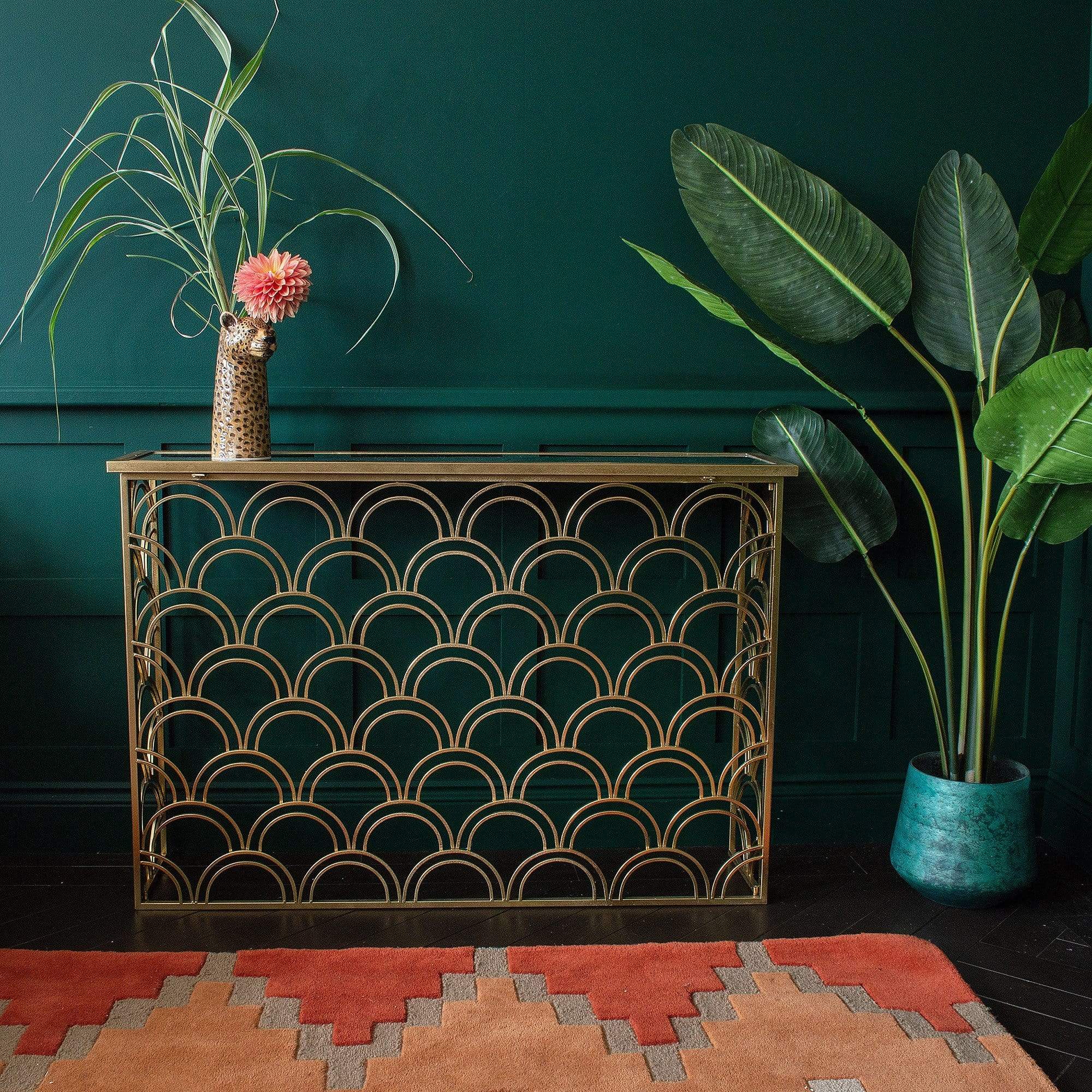 Deco Fan Gold Slim Console Table