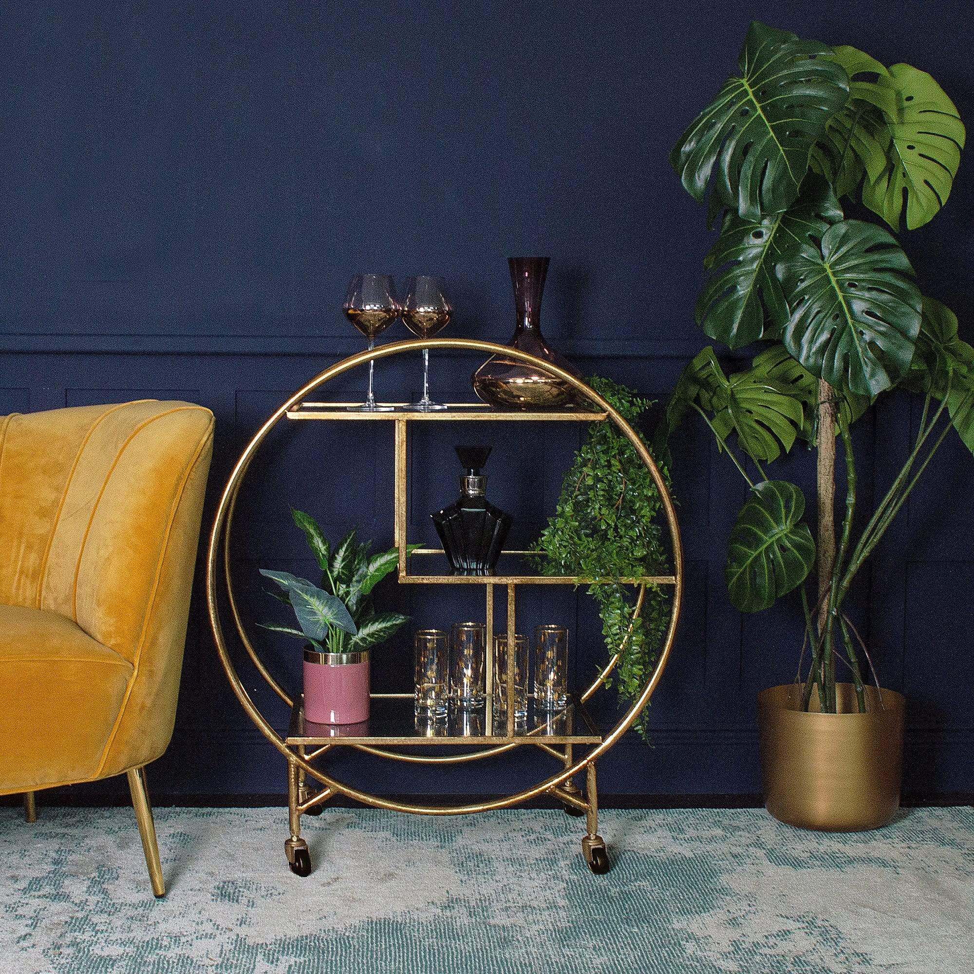 Gold Luxe Round Drinks Trolley