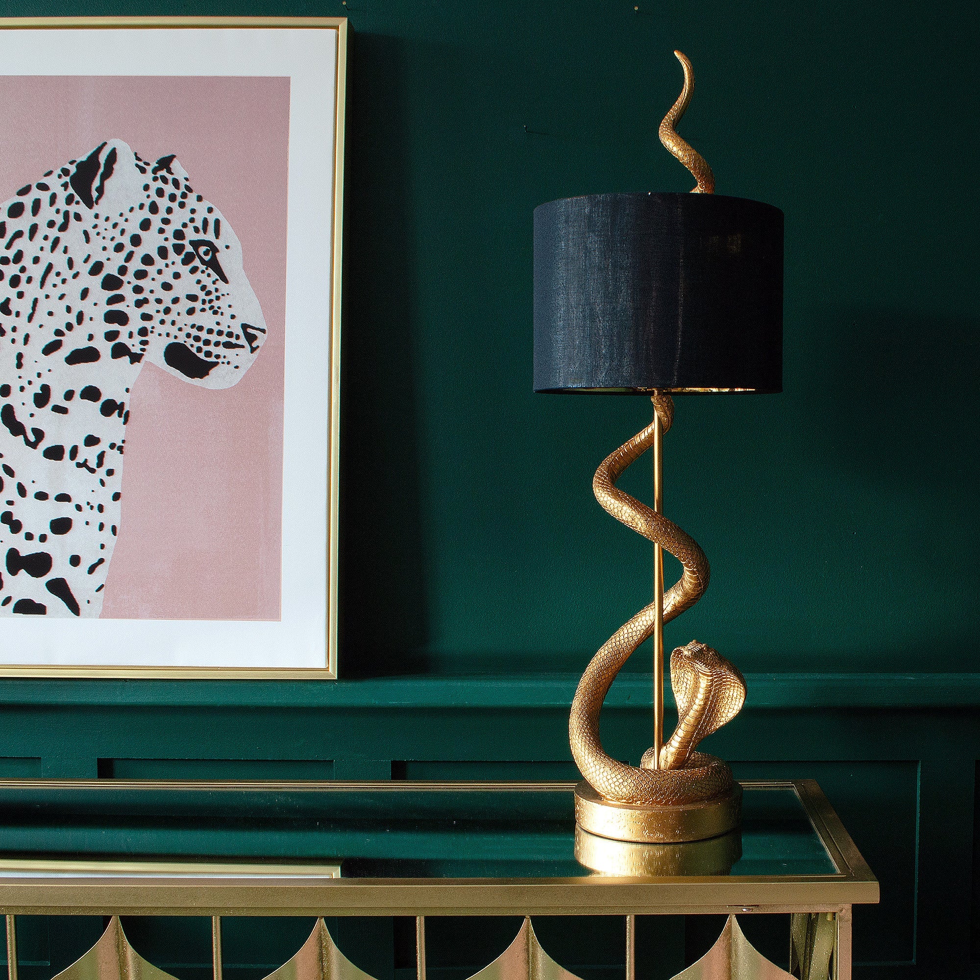 Gold Slithering Snake Table Lamp | Black Shade