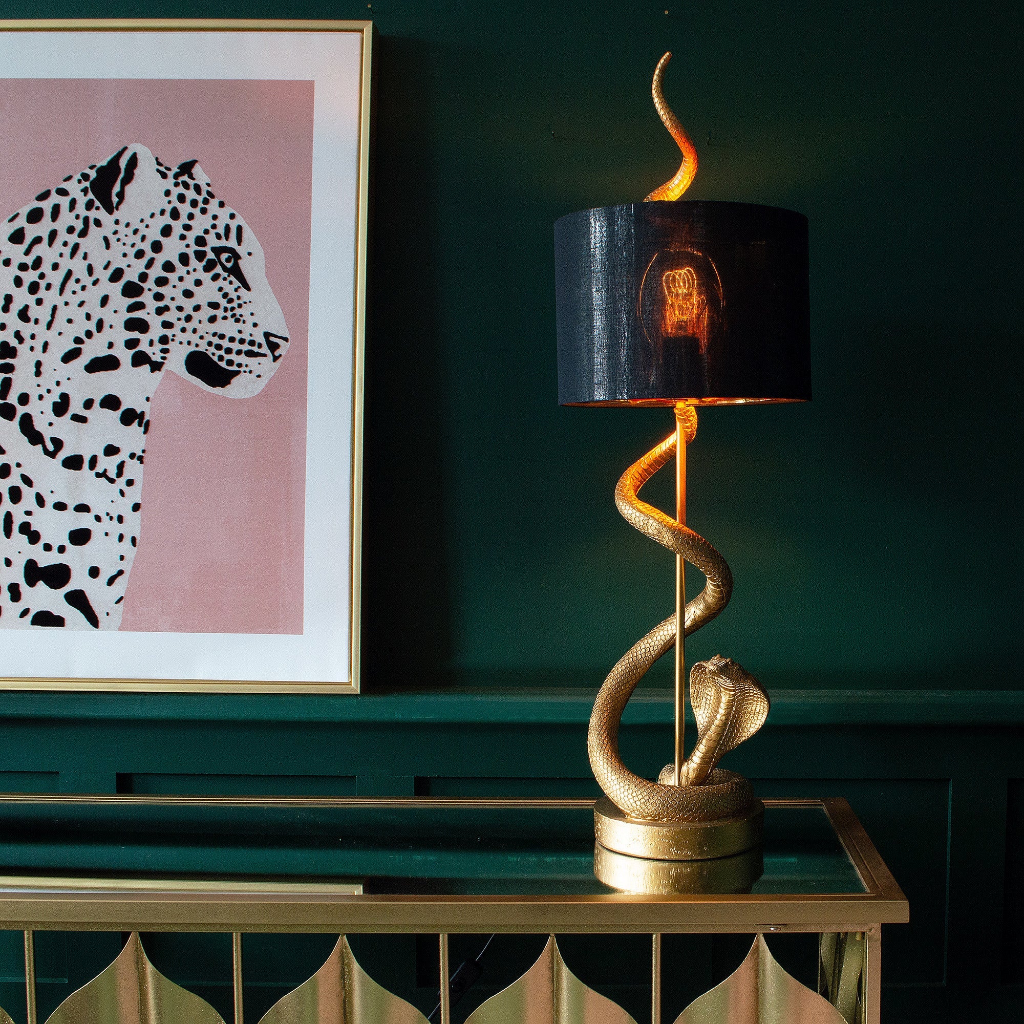 Gold Slithering Snake Table Lamp | Black Shade