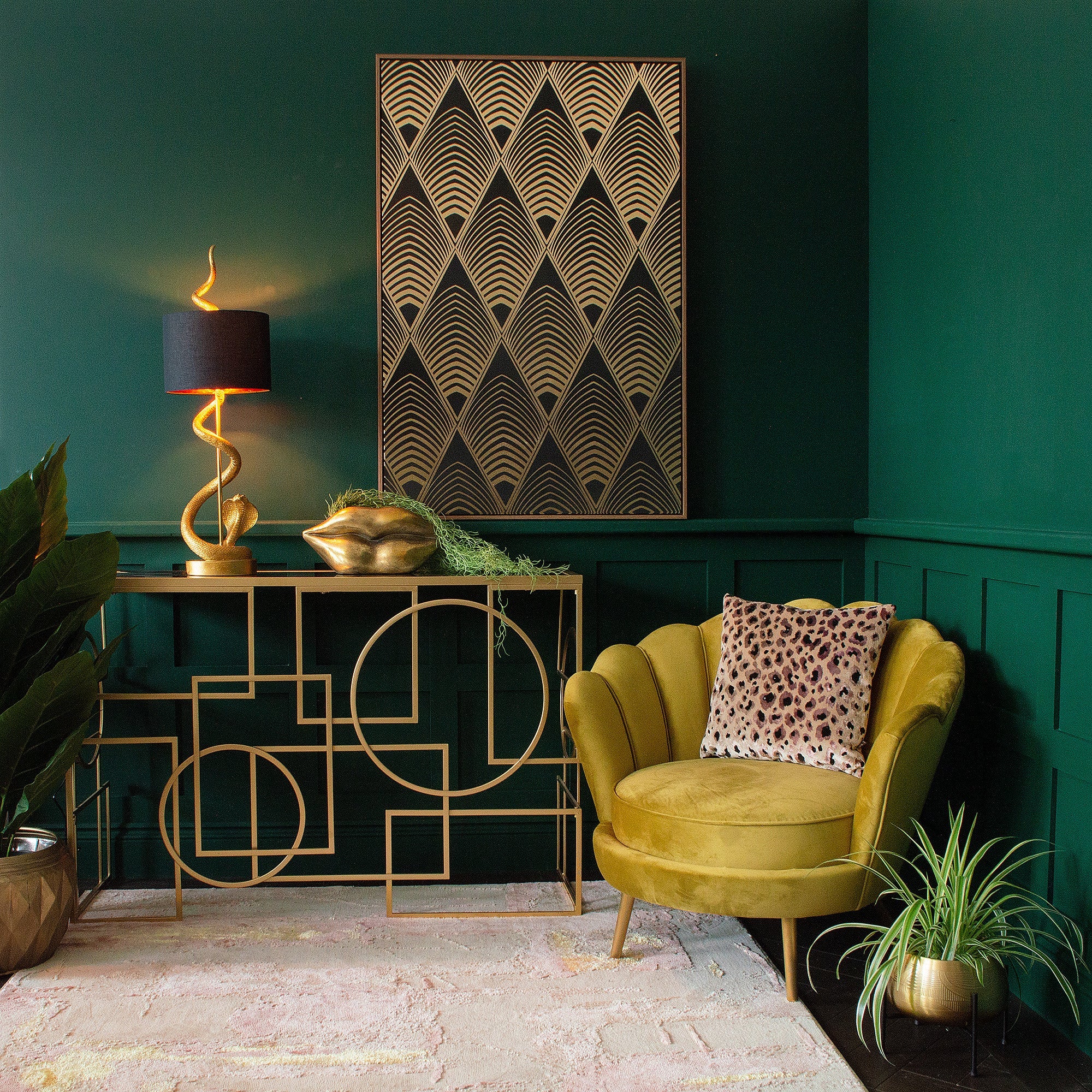 Gold Slithering Snake Table Lamp | Black Shade
