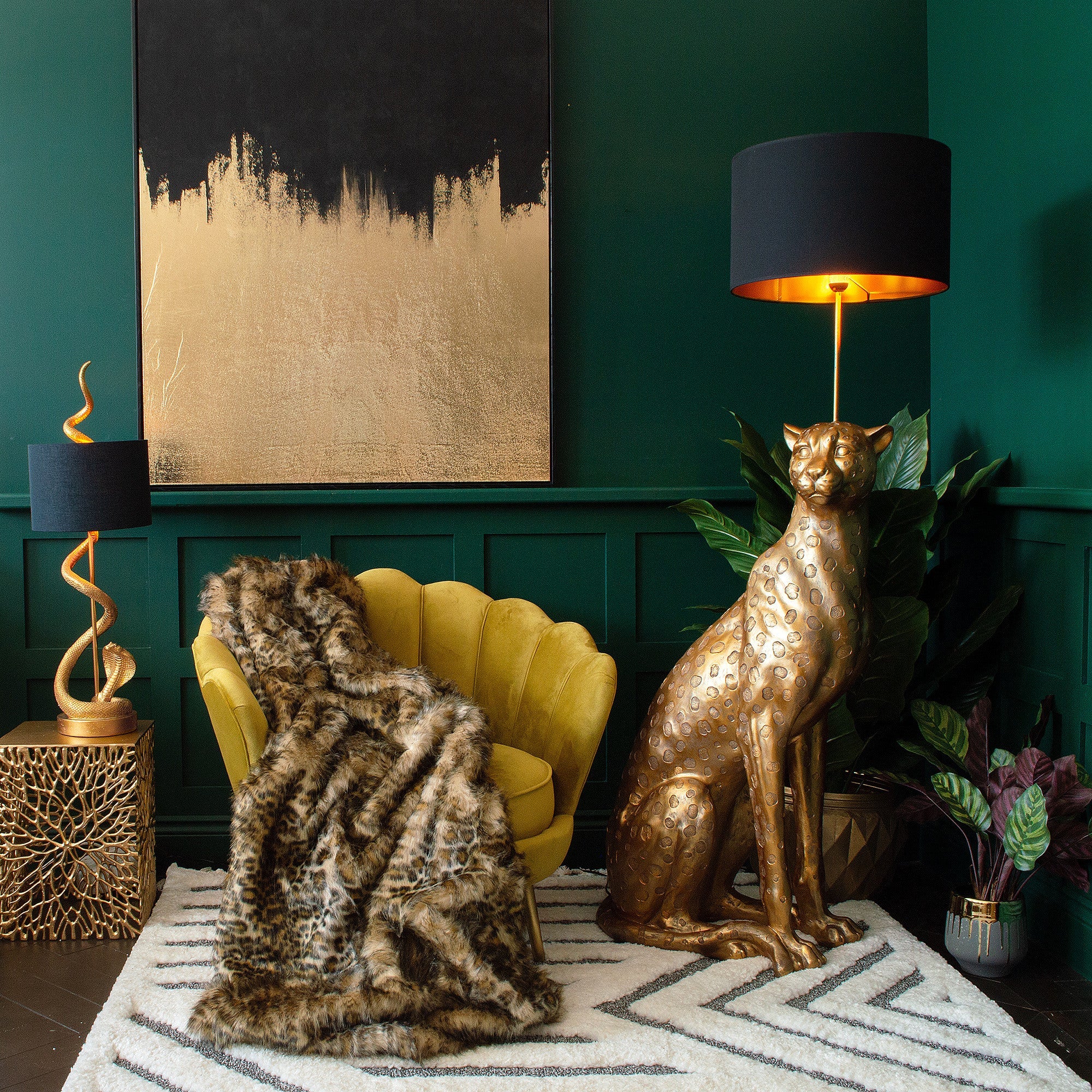 Gold Slithering Snake Table Lamp | Black Shade