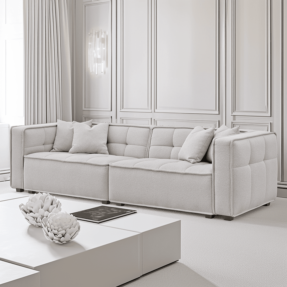 Hadlee Quilted Putty Boucle 4 Seater Sofa
