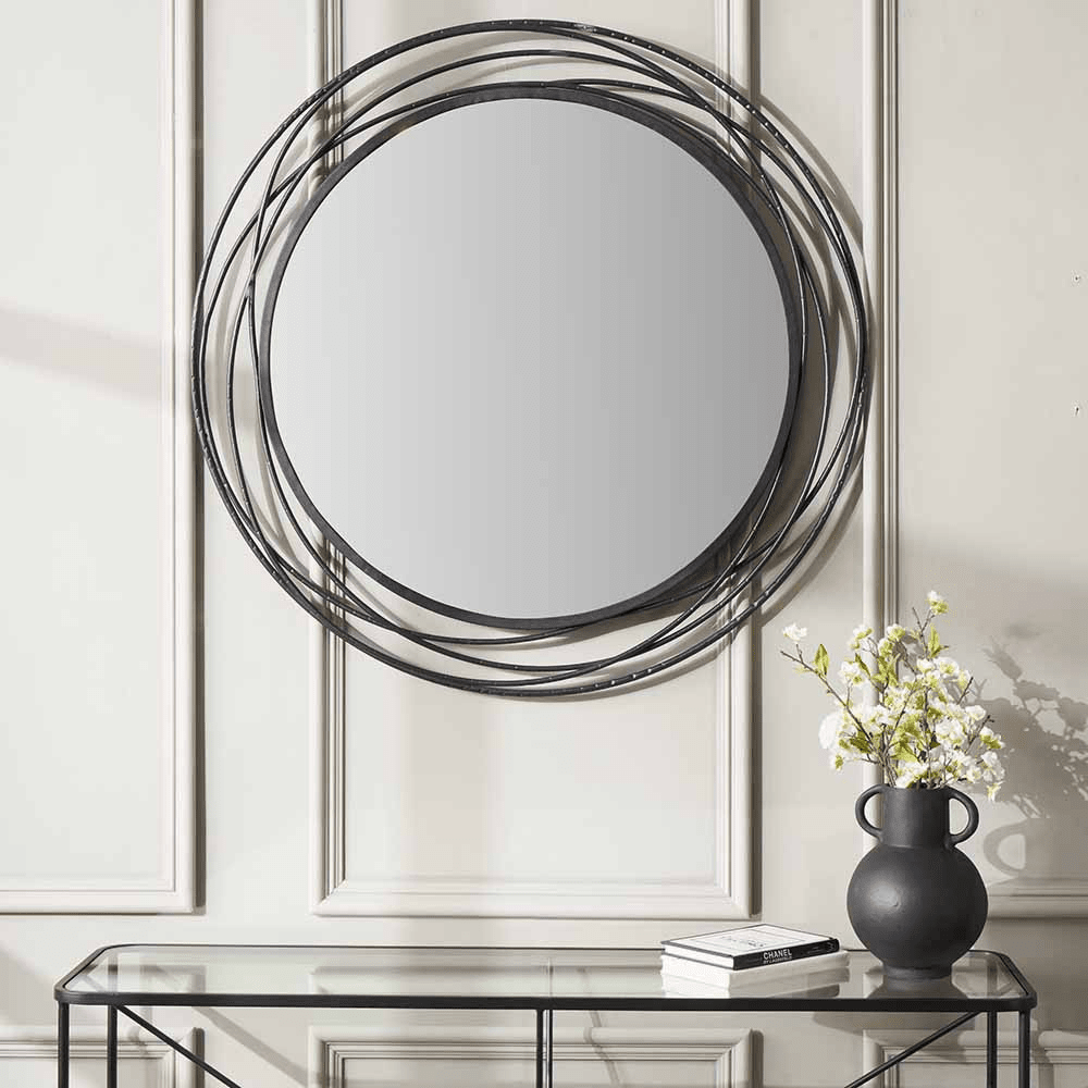 Nantes Black Round Wall Mirror