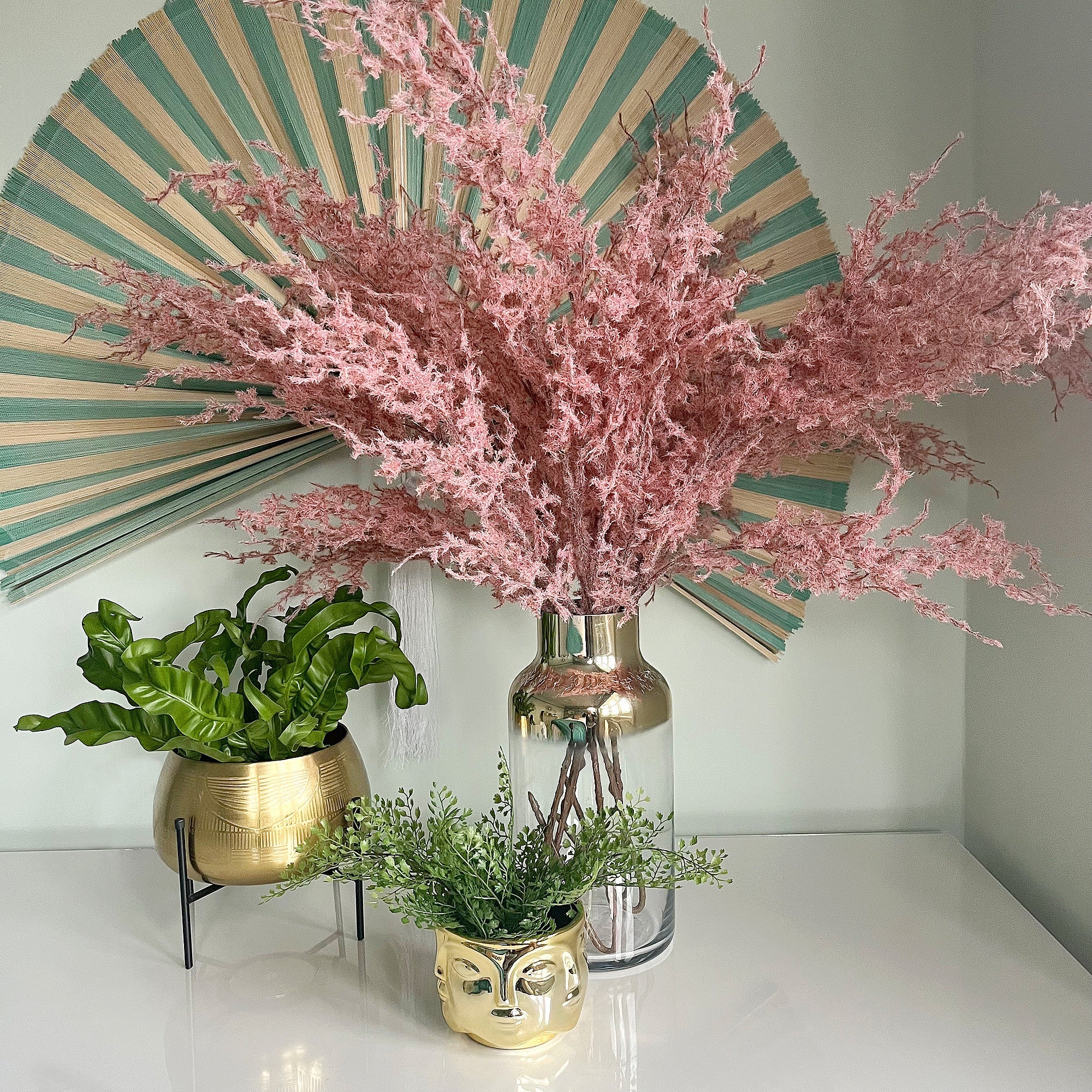 Pink Flocked Faux Fern Spray | Set of 6